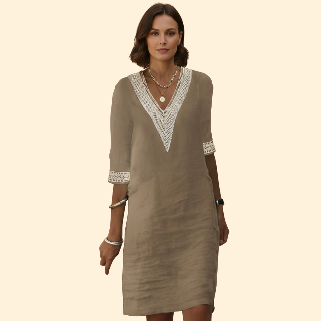 Women's V-Neck Linen Dress