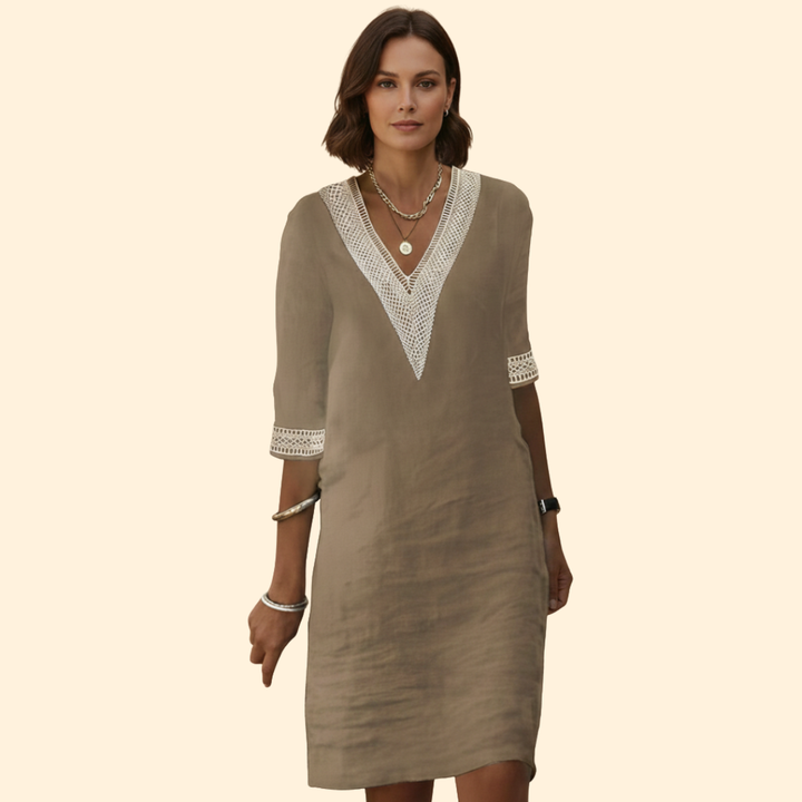Women's V-Neck Linen Dress