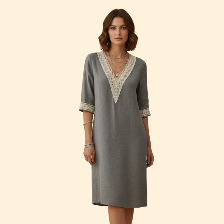Women's V-Neck Linen Dress