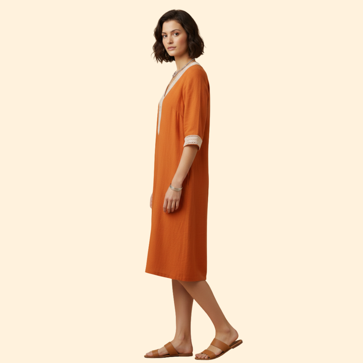 Women's V-Neck Linen Dress