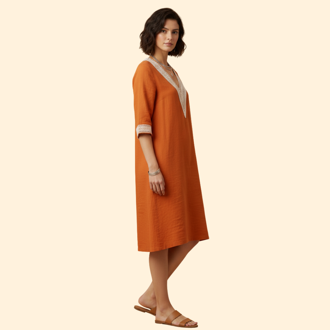 Women's V-Neck Linen Dress
