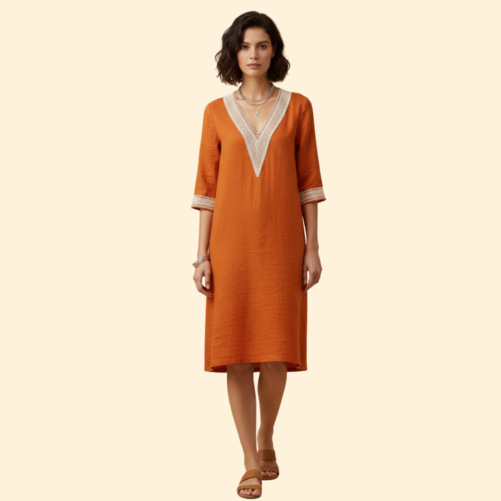 Women's V-Neck Linen Dress